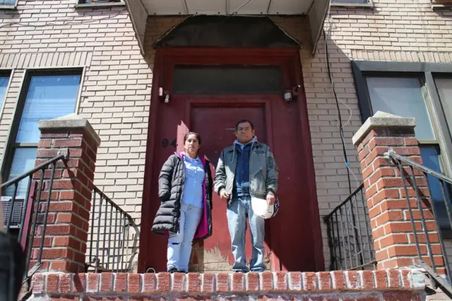 Najary Torres and Angel Moreno, former tenants of 94 Franklin Avenue who are seeking to be let back in after the city vacated the building due to illegal construction in the backyard.